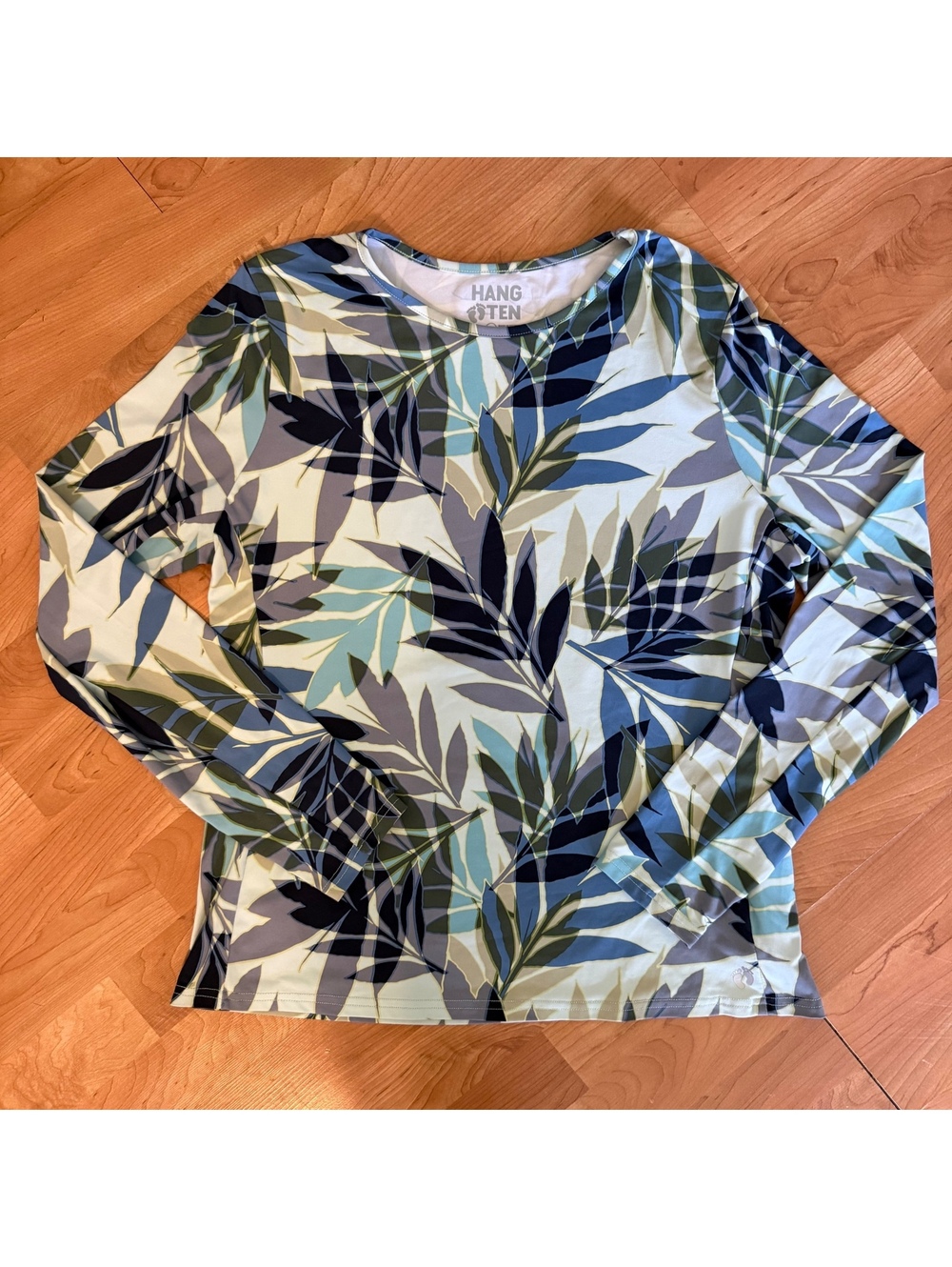 Hang Ten Tropical Leaf Long Sleeve Rash Guard Swim Top Women’s Large